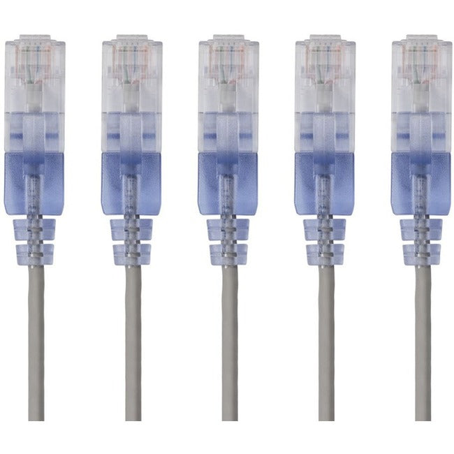 Monoprice 5-Pack, SlimRun Cat6A Ethernet Network Patch Cable, 7ft Gray