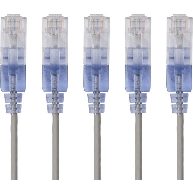 Monoprice 5-Pack, SlimRun Cat6A Ethernet Network Patch Cable, 10ft Gray