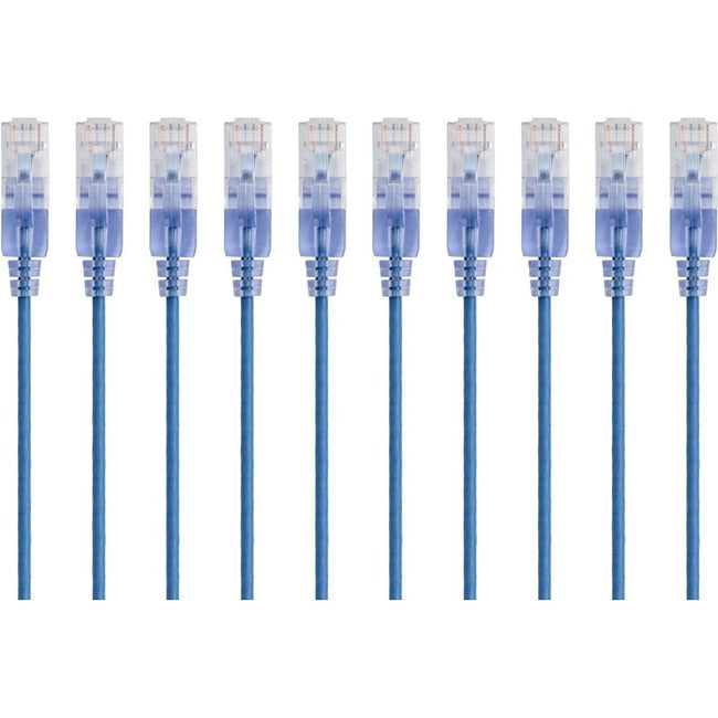 Monoprice 10-Pack, SlimRun Cat6A Ethernet Network Patch Cable, 7ft Blue