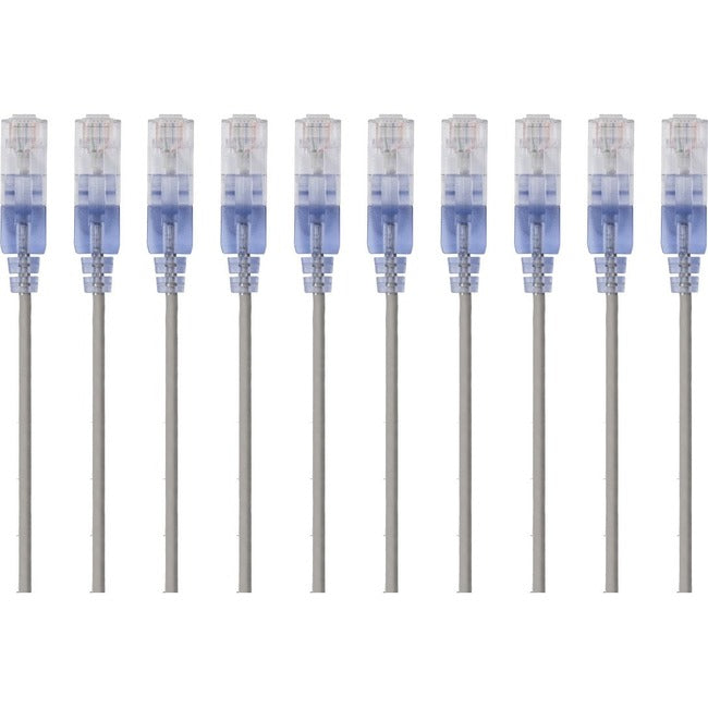 Monoprice 10-Pack, SlimRun Cat6A Ethernet Network Patch Cable, 7ft Gray
