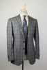 Drop 7 Windowpane Check Wool 3/2 Button 3 Piece Suit - Gray