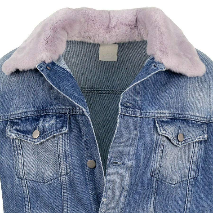 Rocky 2 Rabbit Fur Vintage Denim Jacket - Blue / Lilac