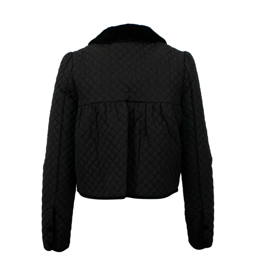 Diamond Quilted Short Flare Jacket - Black