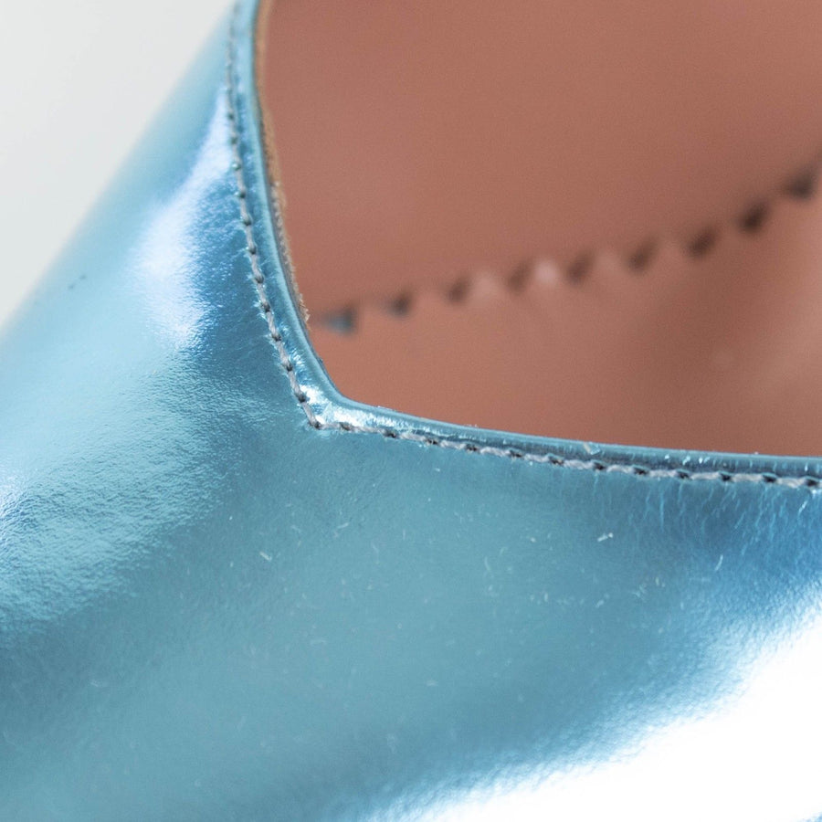 Metallic Leather Point Toe Pumps - Blue