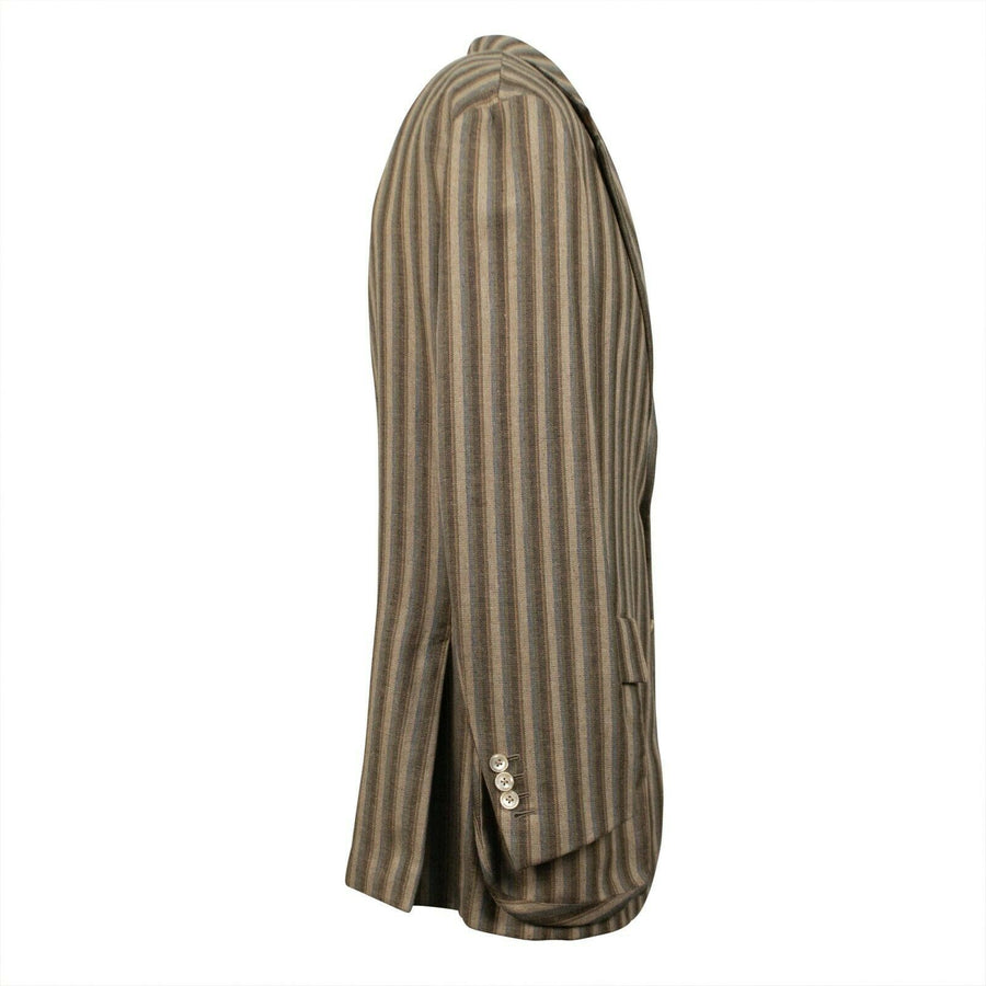 Striped 3 Roll 2 Button Silk Blend Sport Coat - Brown