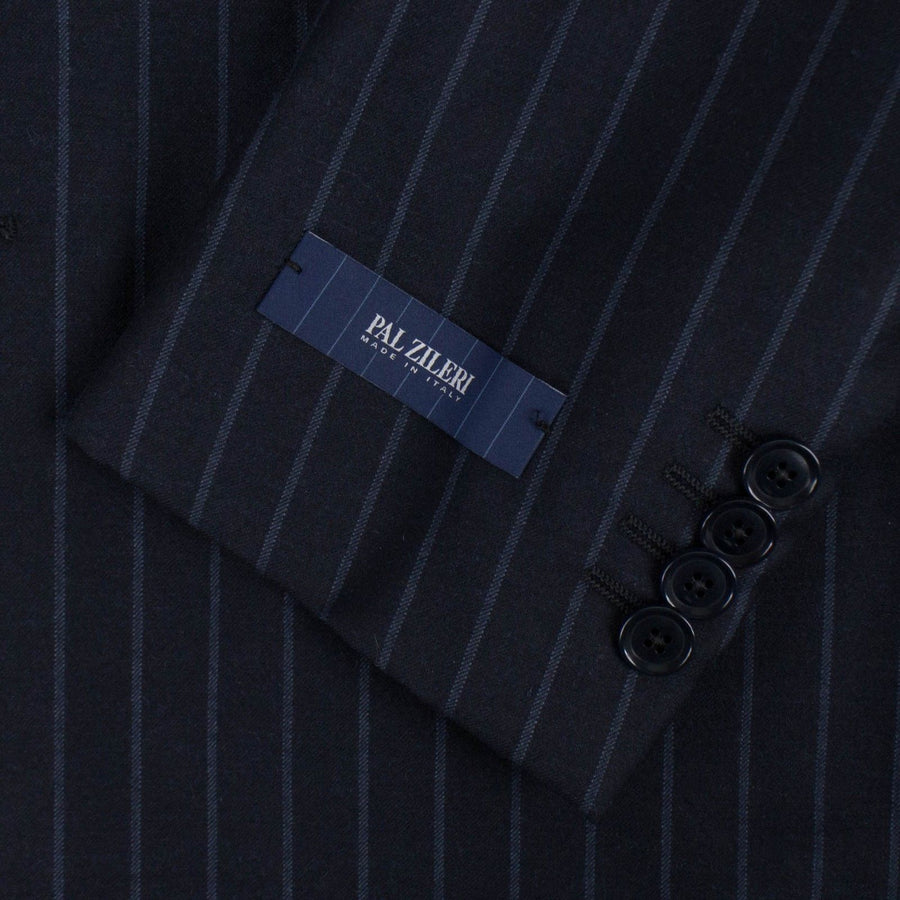 Drop 7 Striped Wool Two Button Suit - Navy