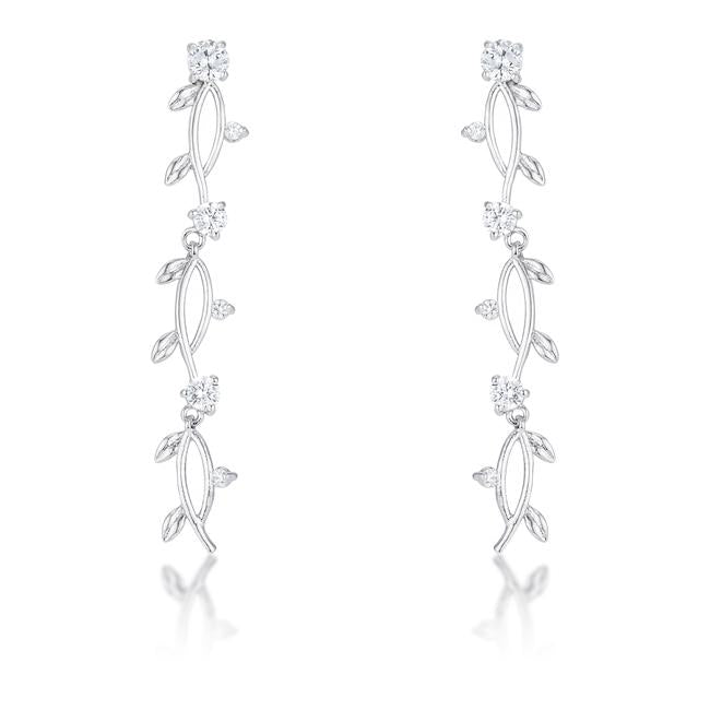 1.1Ct Vine Design Rhodium Earrings