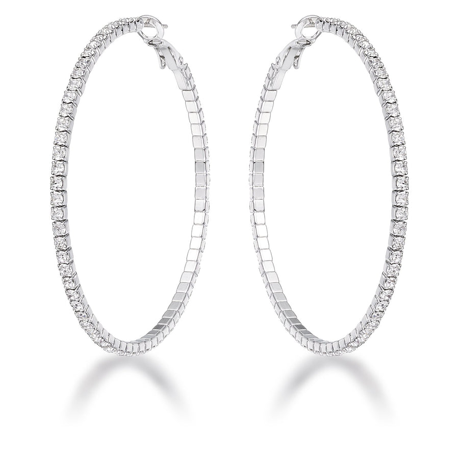 3.85Ct Silvertone Cup Chain Hoop Earrings