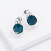 Simple Rhodium Plated 9mm Blue Green CZ Stud Earring