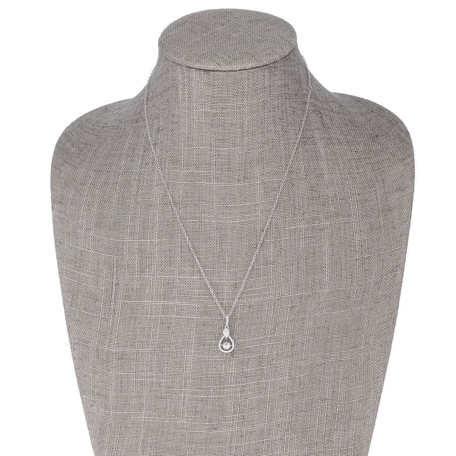 1.18Ct Dainty Rhodium Plated Micro Pave Teardrop Dancing CZ Pendant