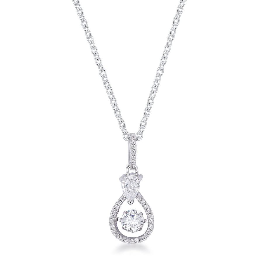 1.18Ct Dainty Rhodium Plated Micro Pave Teardrop Dancing CZ Pendant