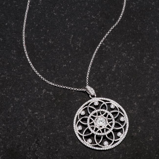 1.4 Ct Rhodium Pendant Necklace with Interlocking Circles and CZ