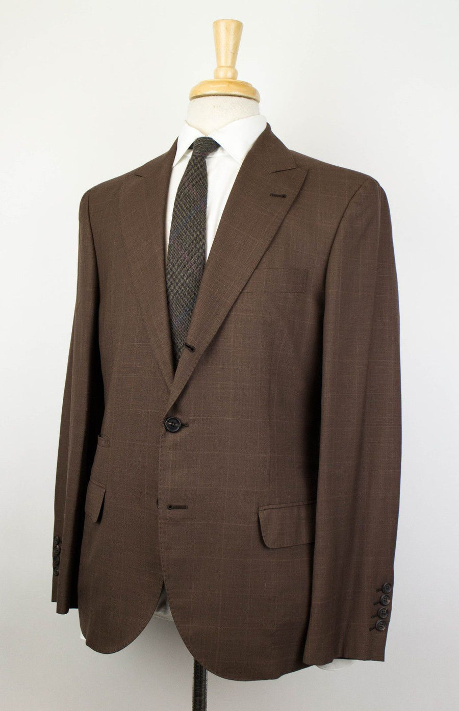 Checked Wool Blend 3 Roll 2 Button Suit - Brown