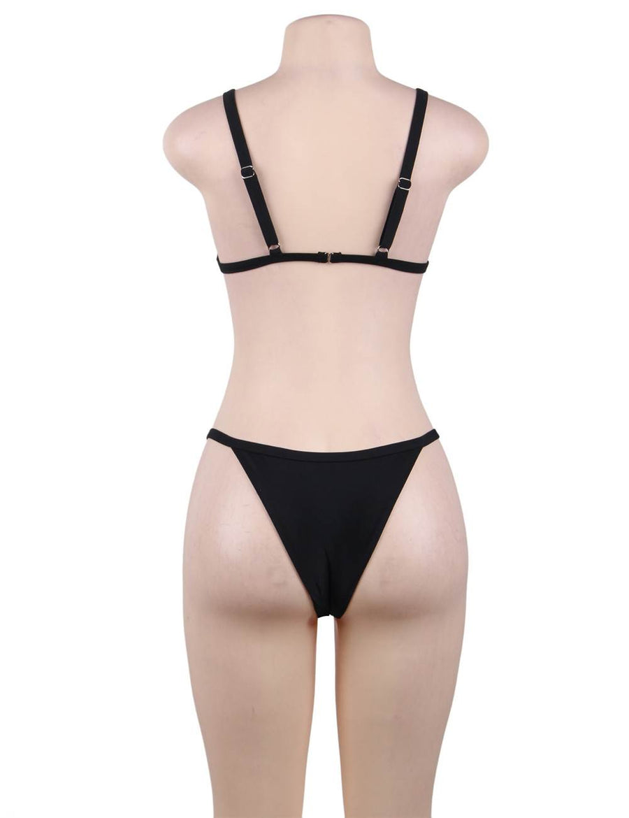 Black Pure Color Two Pieces Bikini Sexy Beach Swimwear