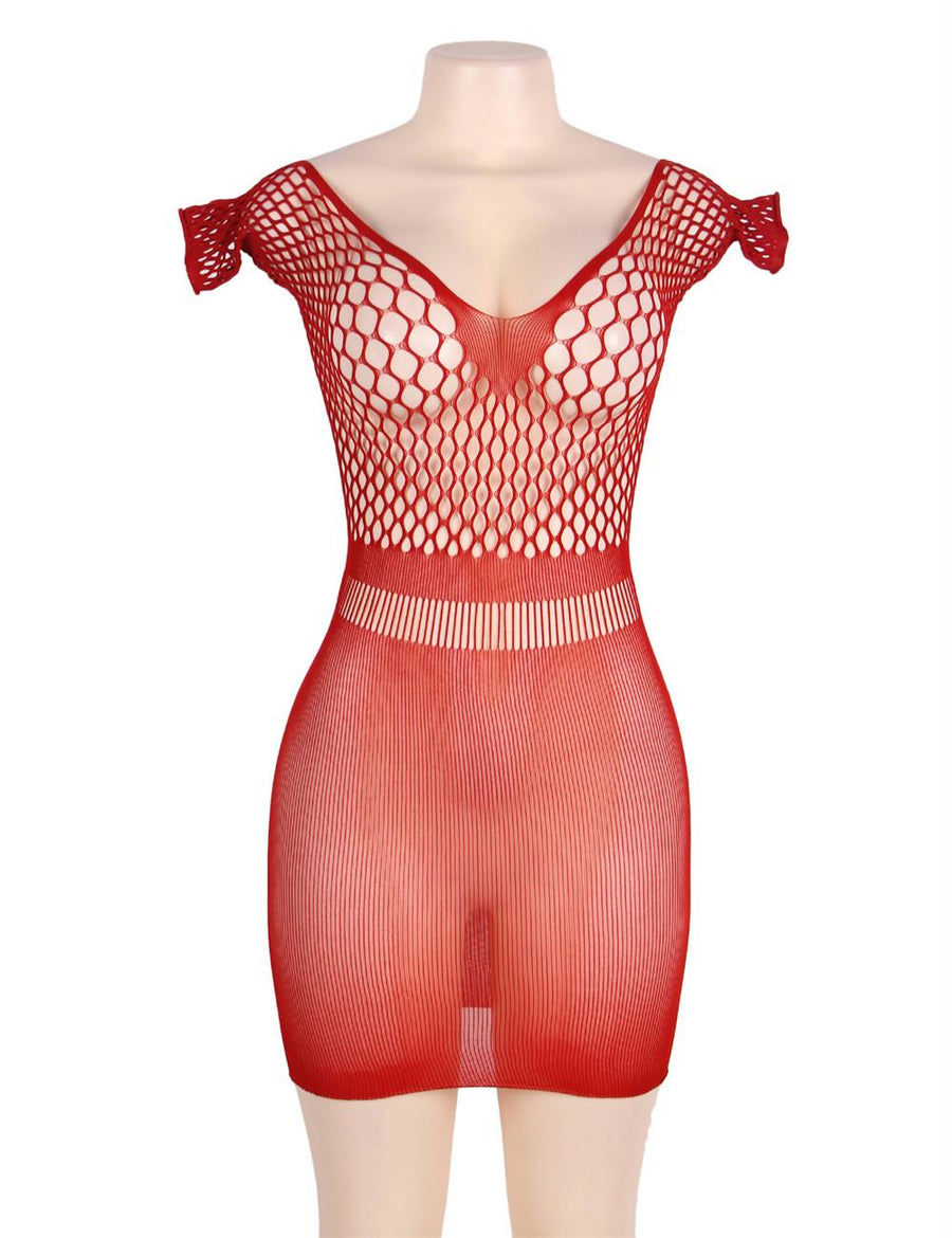 Plus Size Crotchet Mesh Hollow-out Mini Chemise Dress