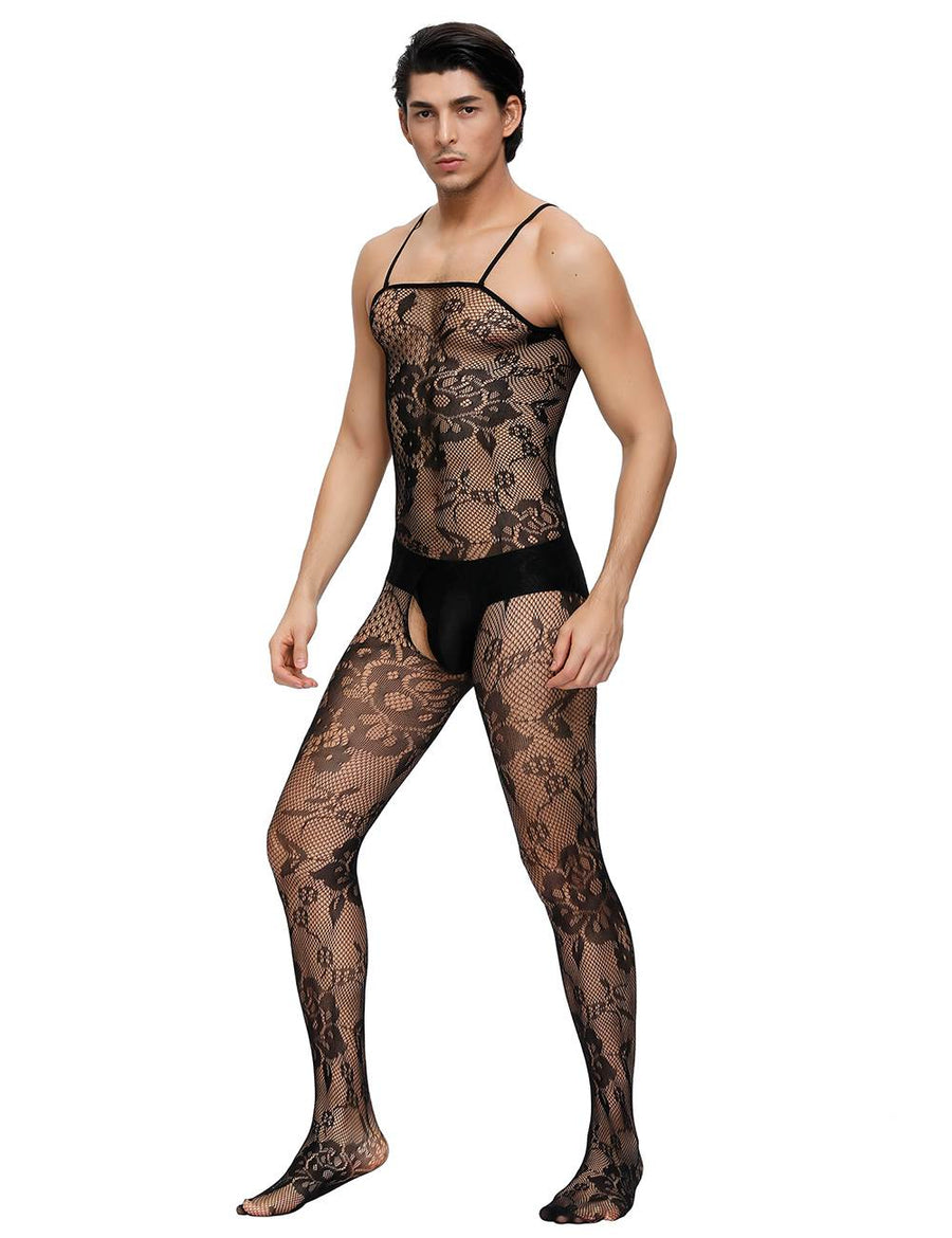 Crotchless Floral Fishnet Bodystocking For Men