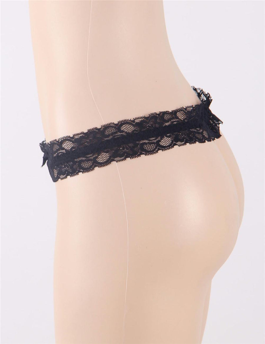 Black Sexy Lace Jewel Thong