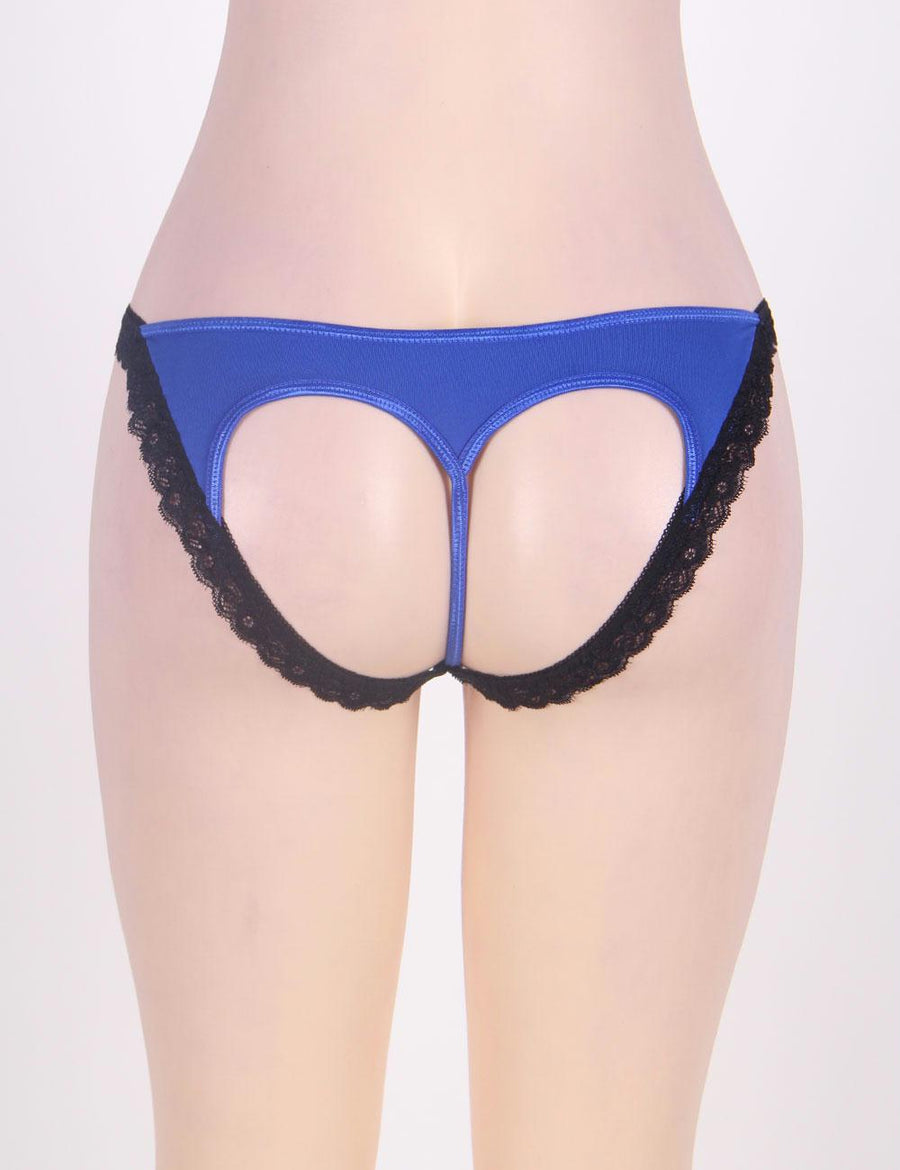 Blue Heartbreaker Open Back Lace Trimmed Panty