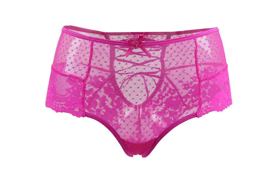Sexy Pink High Waist Lace Strappy Panty
