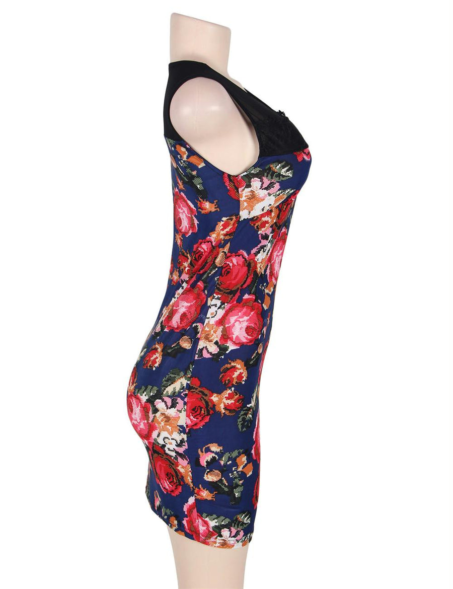 Navy Flower Short Sleeve Print Dresses