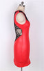 Faux Leather Round Neck Lace Skinny Red Dresses
