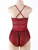 Wine Red Halter Lace Plus Size Teddy Lingerie