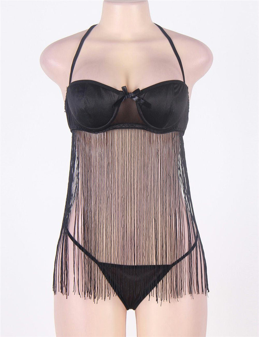 Plus Size Fringed Halter Babydoll