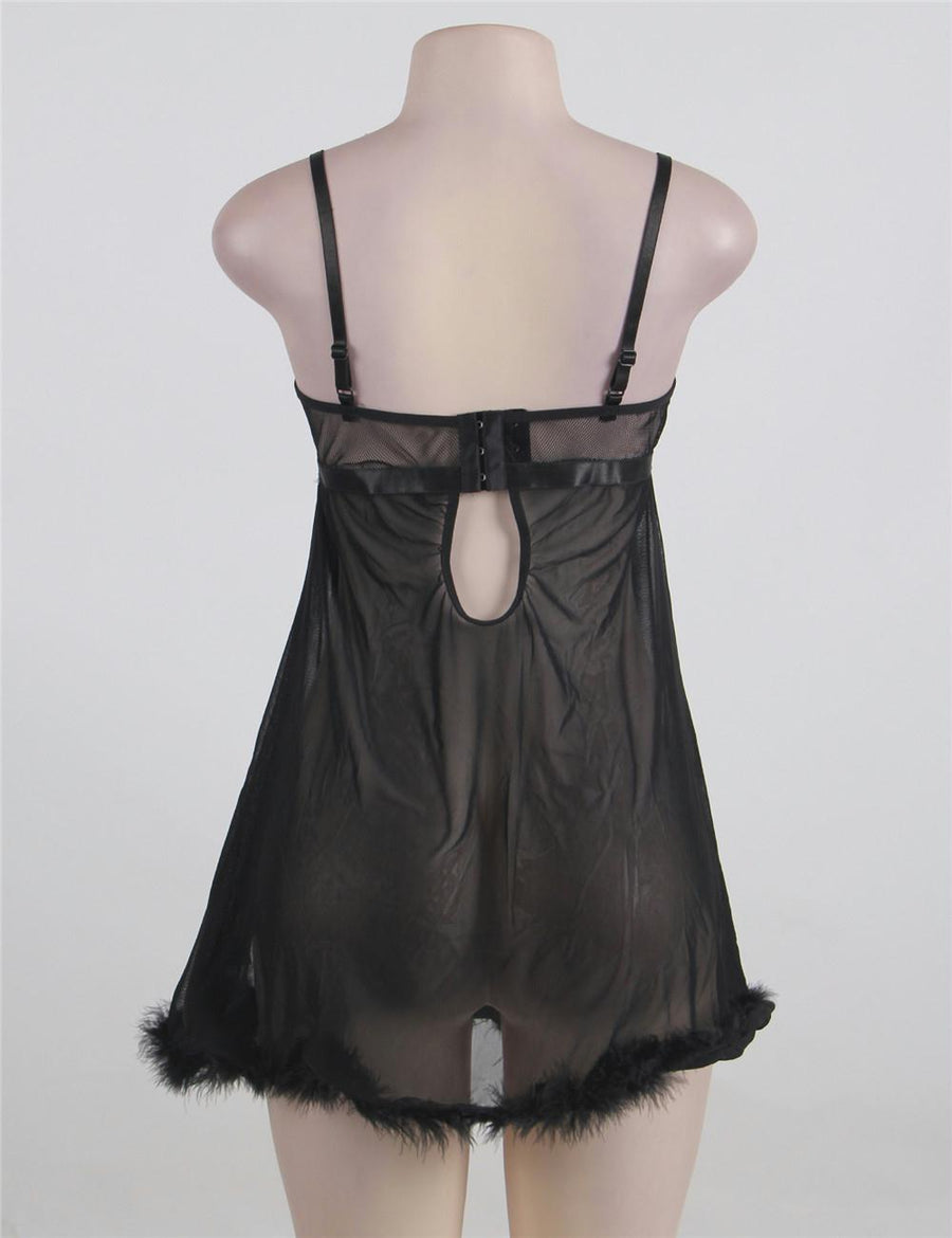 Sexy Black Mesh G String Babydoll