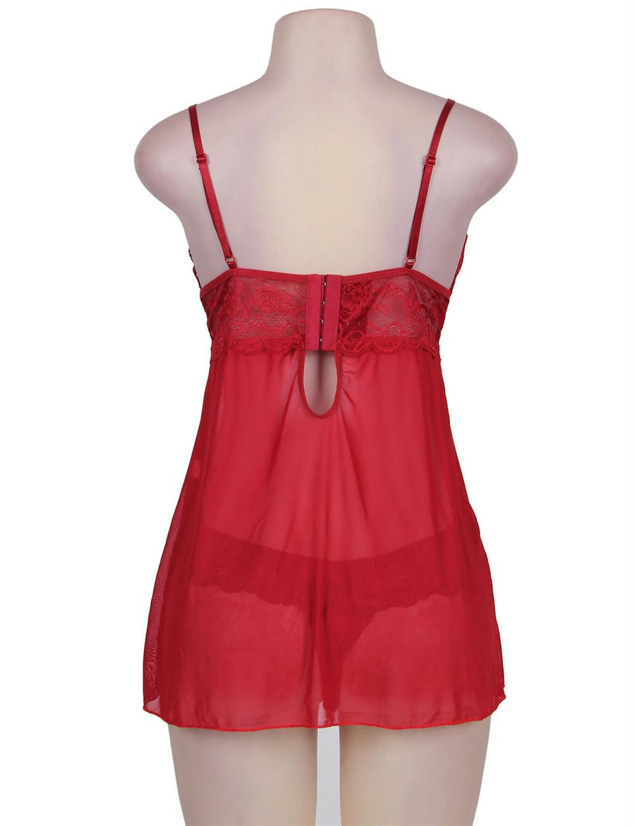 Sweetheart Scalloped Red Lace Decor Babydoll