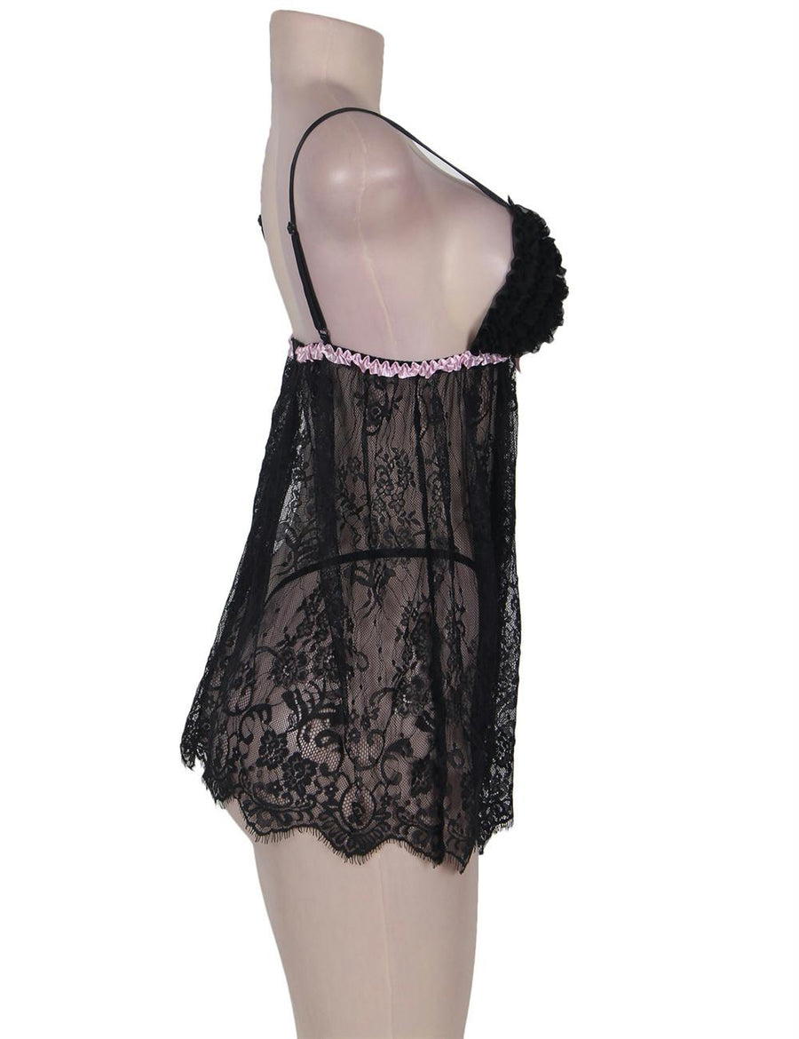 Sexy Black Ruffle Mesh Babydoll