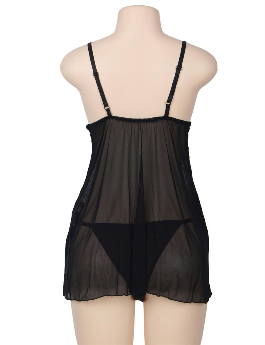 Elegant Plus Size Black  Babydoll