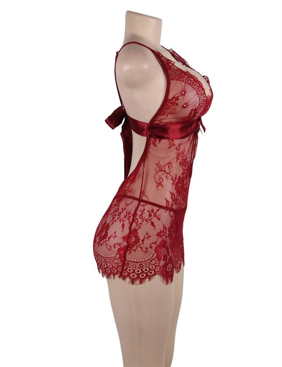 Plus Size Red Eyelash Lace Sexy Babydoll