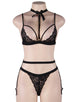Seductive Strappy Choker Black Lace Bra Set