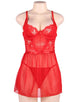 Plus Size Elegant Red Lace straps Backless Babydoll Set  With Steel Ring
