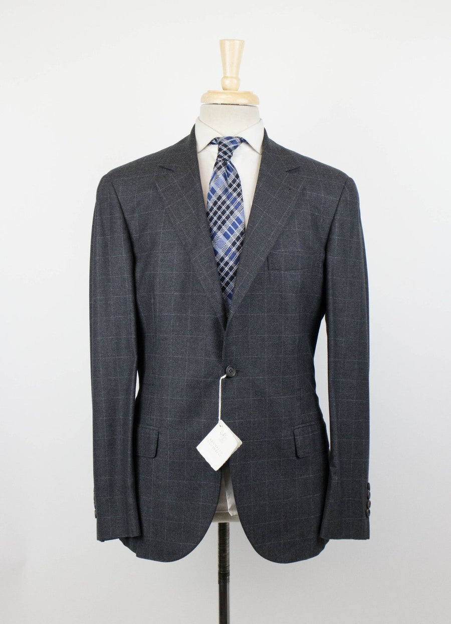 Cashmere Blend Windowpane 3/2 Button Sport Coat - Gray