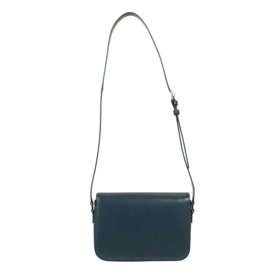 Shiny Calfskin Leather Medium Triomphe Cross Body Bag - Blue