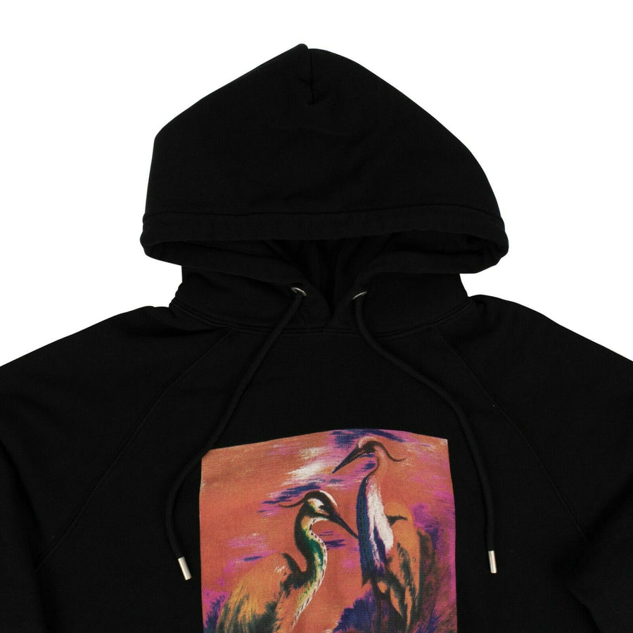 Cotton Birds Painting Hoodie Sweatshirt - Black