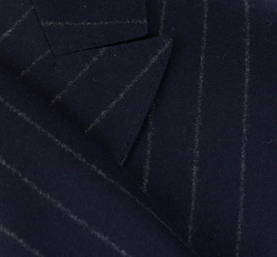 Pinstriped Cashmere Blend Double Breasted Sport Coat - Blue