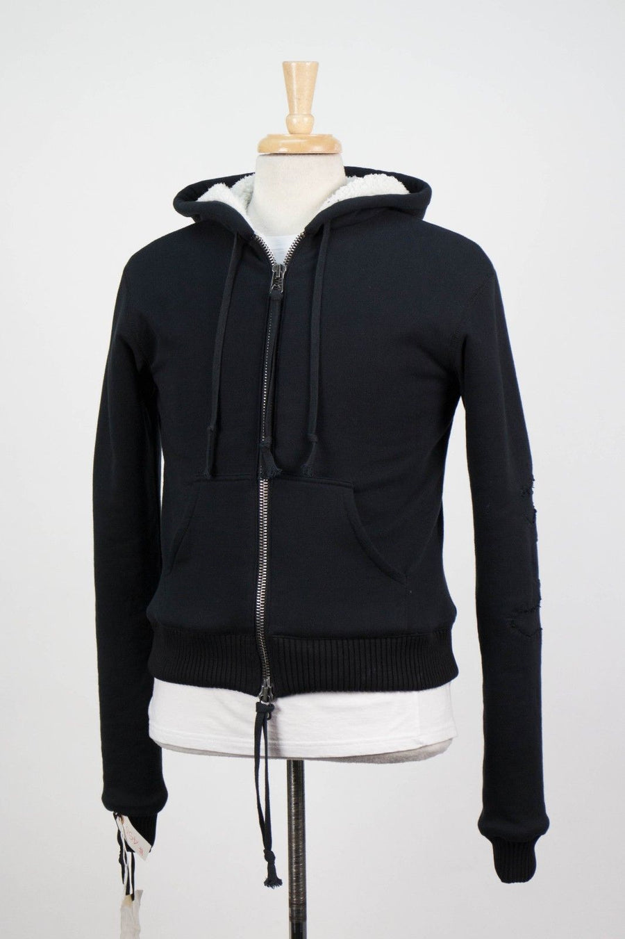 Cotton Blend Sherpa Lined Zip-Up Hooded Sweater - Black