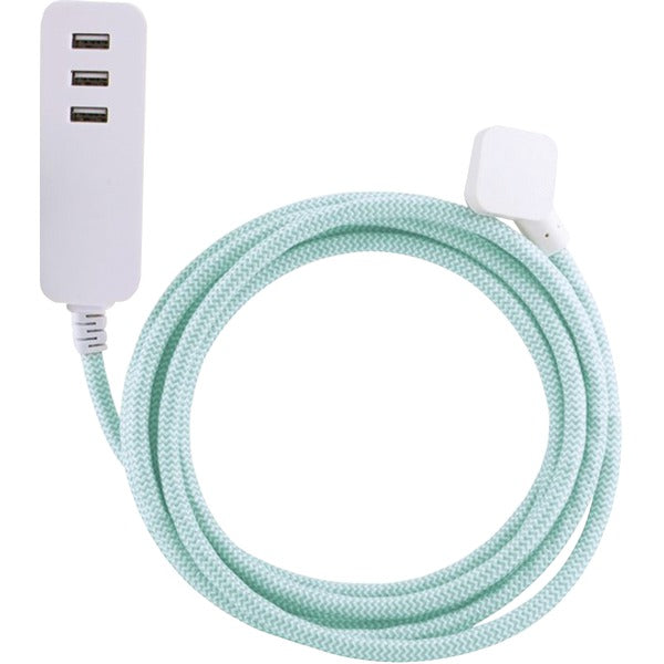 3-Port USB Surge Protector, 10ft Cord (Mint/White)