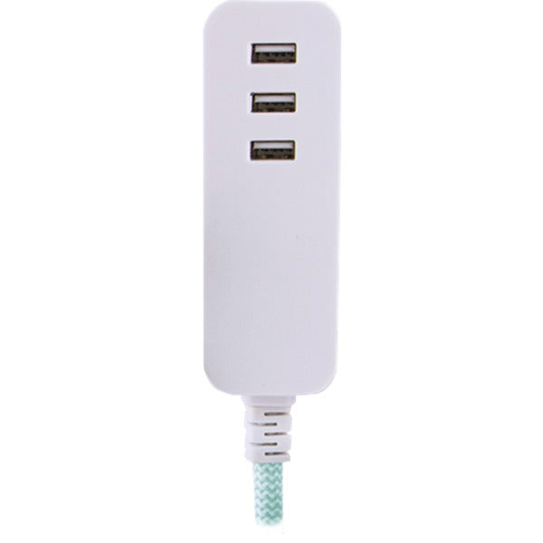 3-Port USB Surge Protector, 10ft Cord (Mint/White)