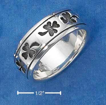 Sterling Silver Shamrock Band Ring With Antiqued Finish