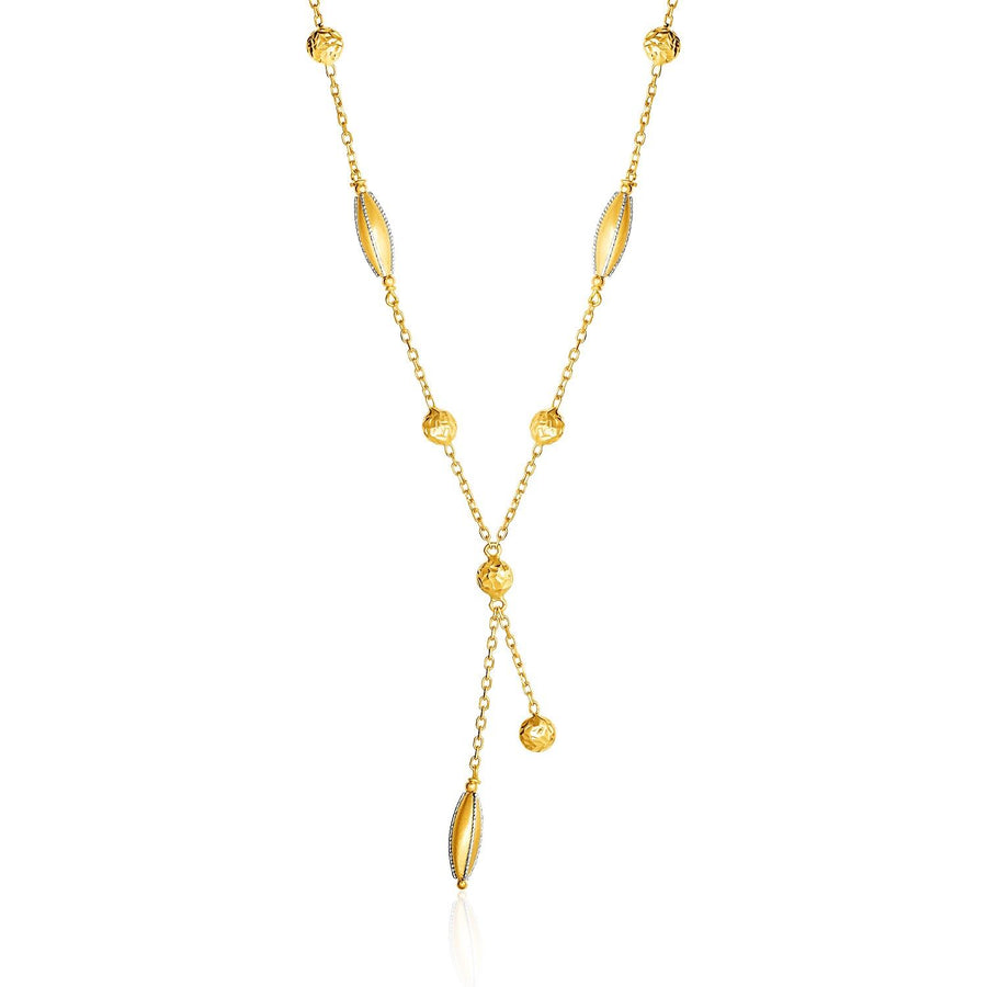 14k Two Tone Gold Necklace with Marquise Motifs and Textured Circles