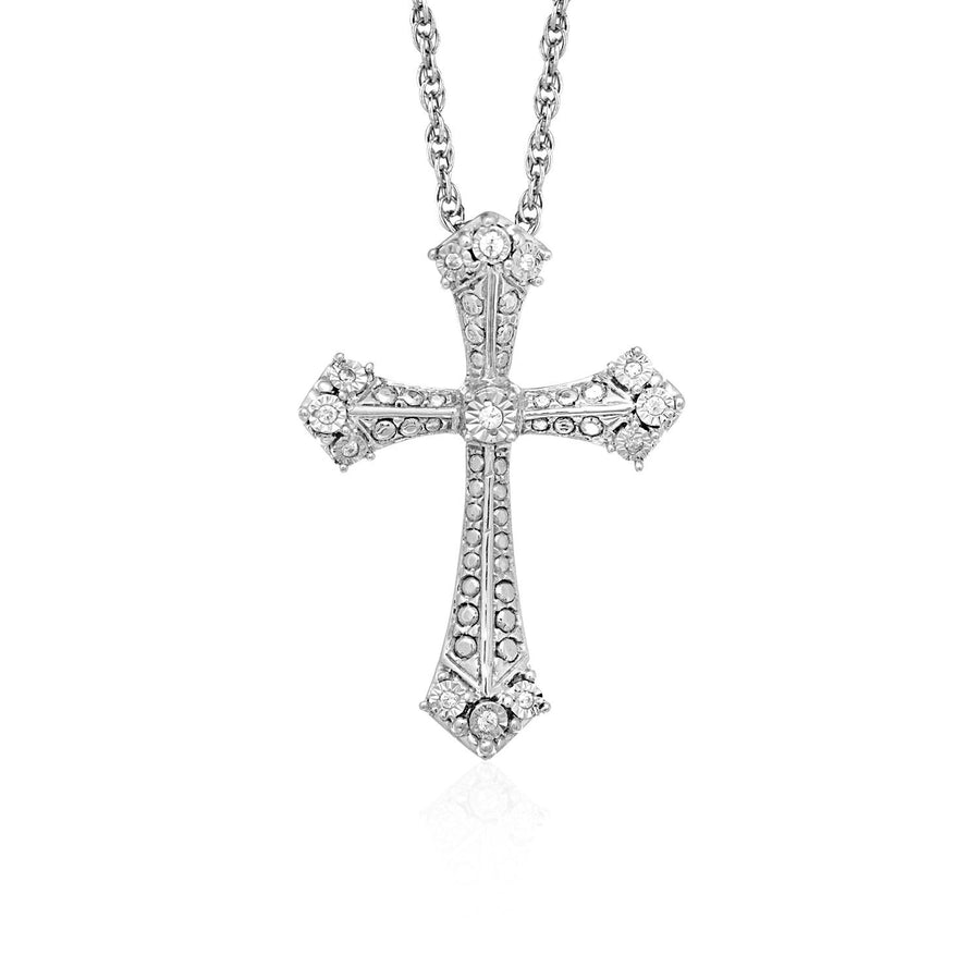 Gothic Cross Pendant with Diamonds in Sterling Silver