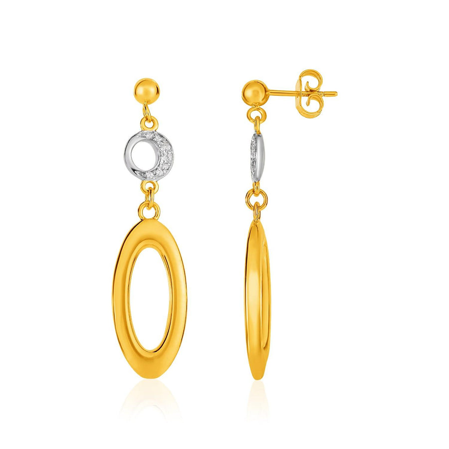 14k Yellow Gold and Diamond Oval and Crescent Moon Earrings (1/10 cttw)