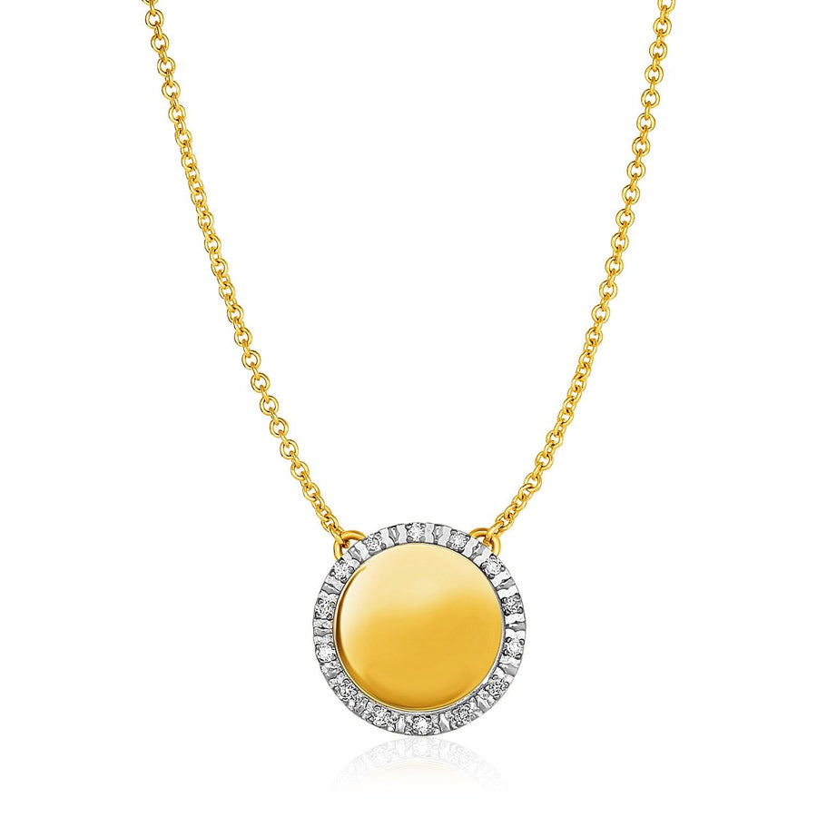 14k Yellow Gold Necklace with Round Engraveable Diamond Pendant (1/10 cttw)