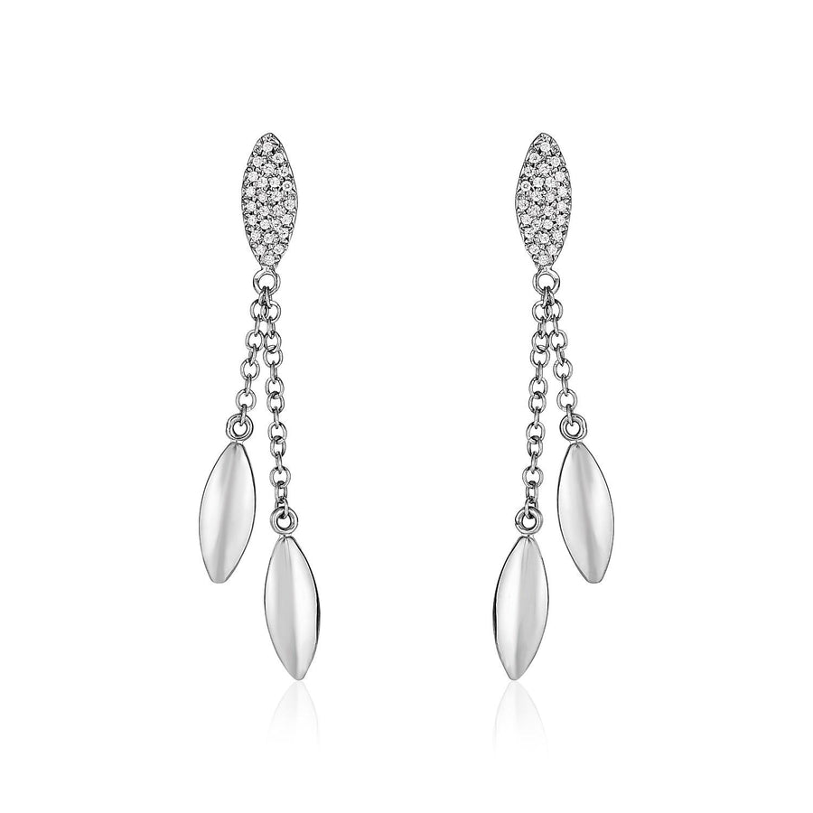14k White Gold and Diamond Puff Marquise Dangle Earrings (1/4 cttw)