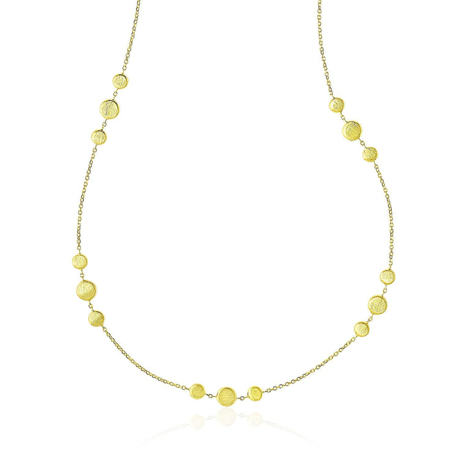 14k Yellow Gold Chain Necklace with Round 3-Cluster Satin Stations