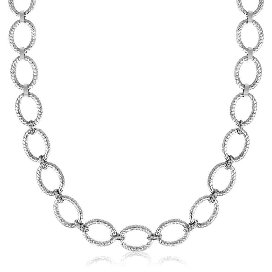 Sterling Silver Rhodium Plated Diamond Accented Rope Oval Necklace (.26cttw)