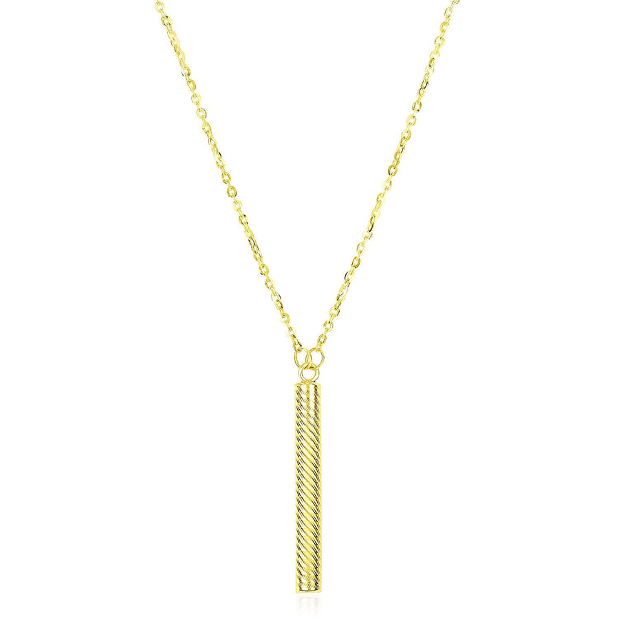 14k Yellow Gold Textured Cylinder Pendant Chain Necklace